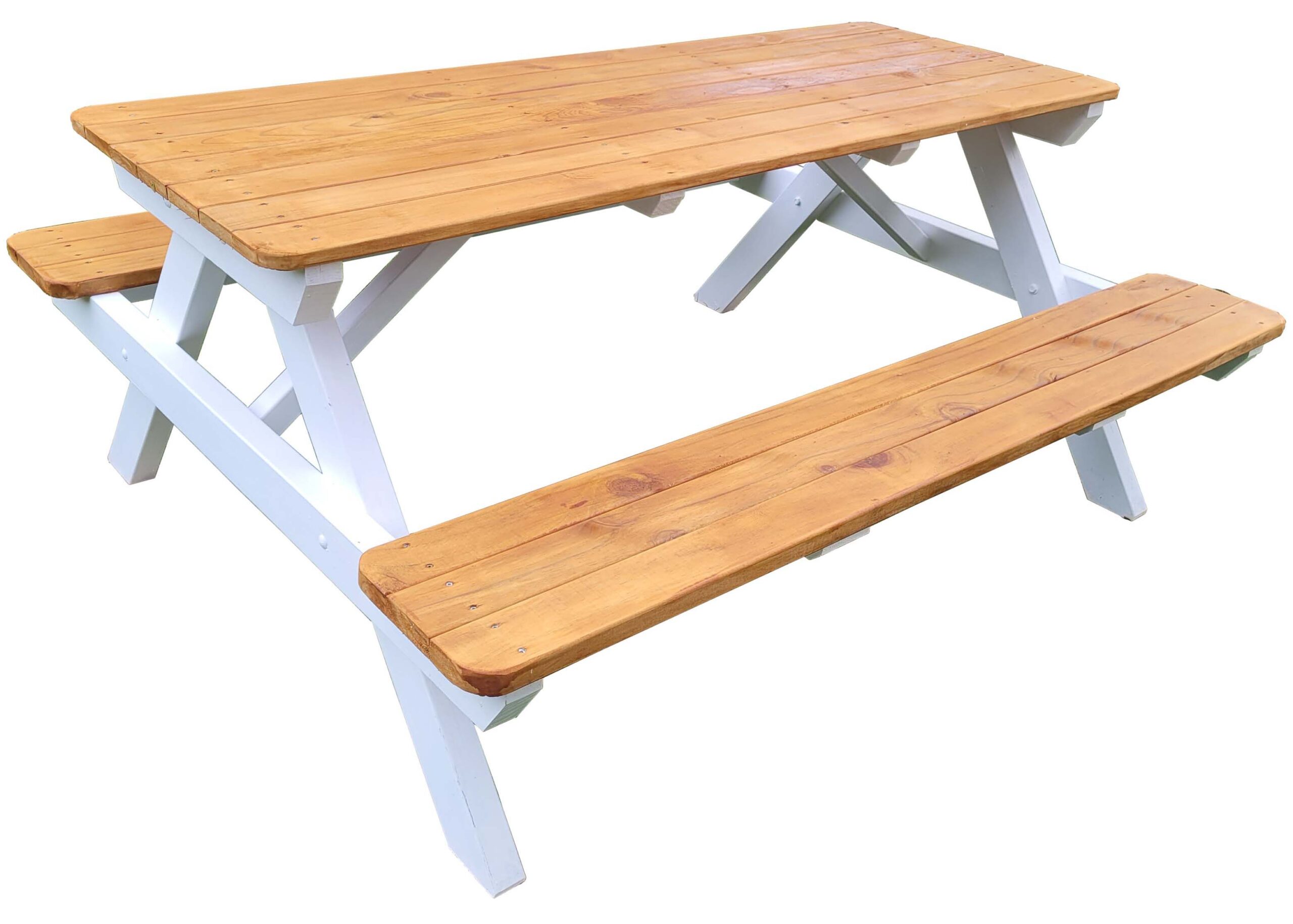 Picnic table 1.7 white legs and kwila top scaled